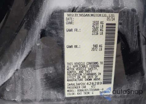 2014 Nissan Altima 2.5 S z USA, uszkodzony, nr VIN 1N4AL3AP2EC426289